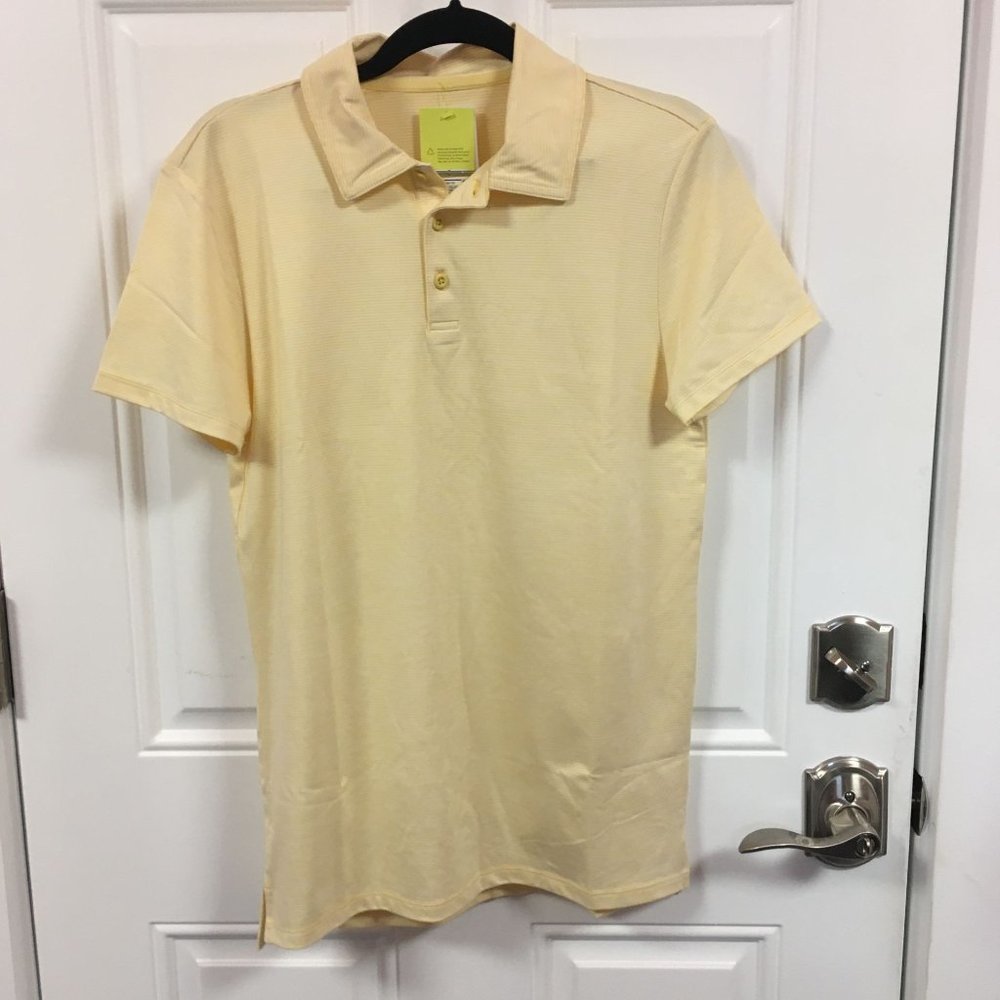 NWT All in Motion Stretch Woven Polo Shirt - Yellow Striped - S